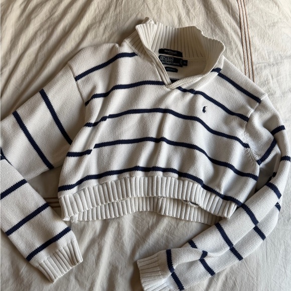 Ralph Lauren Stripes White and Navy Sweater Cropped - Picture 3 of 4